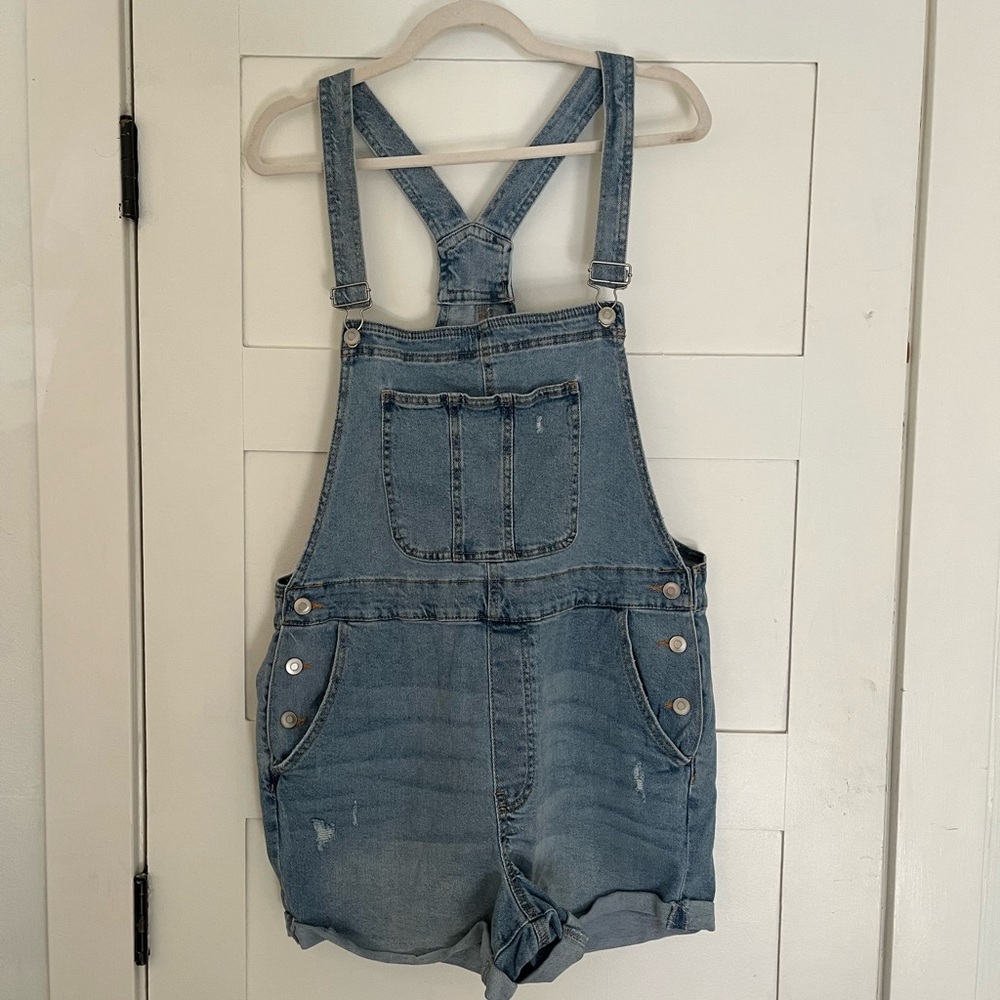 No Boundaries Denim Shortalls Cuffed Overalls Relax Fit